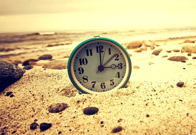 Clock on a beach of sand